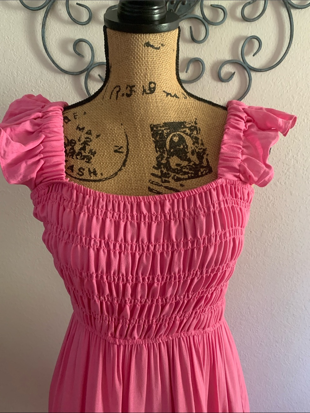 Ruffled Strap Pink Smocked Maxi Dress - Picture 2 of 9